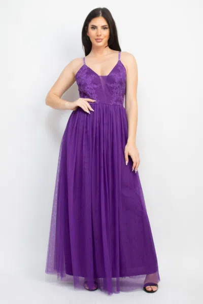Truedames Glittered Straps Mesh Tulle Maxi Dress In Purple