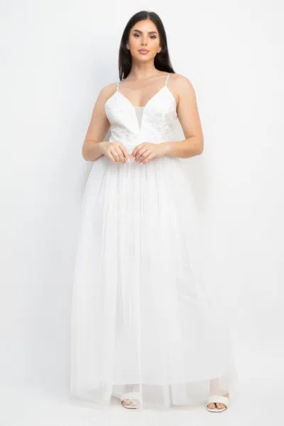 Truedames Glittered Straps Mesh Tulle Maxi Dress In White