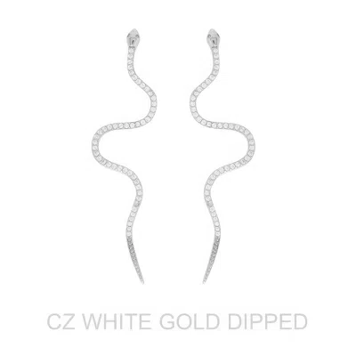 Truedames Gold Dipped Cz Snake Drop Earrings In Silver