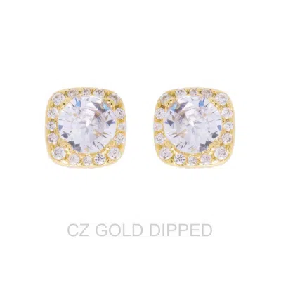 Truedames Gold Dipped Cz Square Halo Stud Earrings