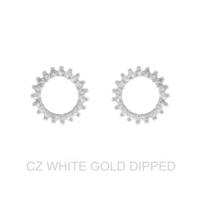 Truedames Gold Dipped Cz Sunburst Open Circle Stud Earrings In Silver