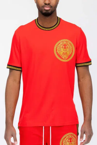Truedames Gold Lion Embroidery T-shirt In Red