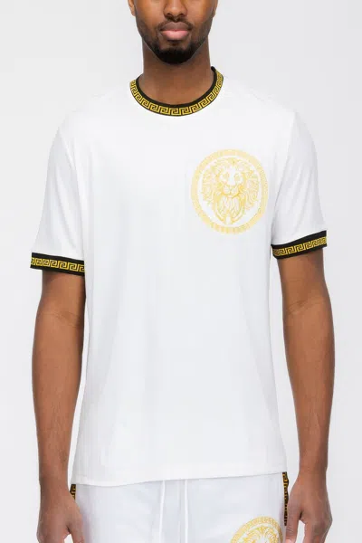 Truedames Gold Lion Embroidery T-shirt In White