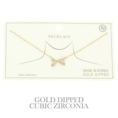 Truedames Gold Plated Cz Bow Pendant Necklace
