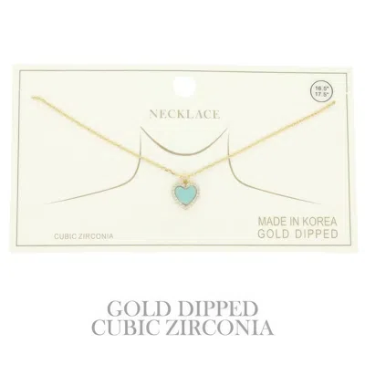 Truedames Gold Plated Cz Heart Pendant Necklace In Blue