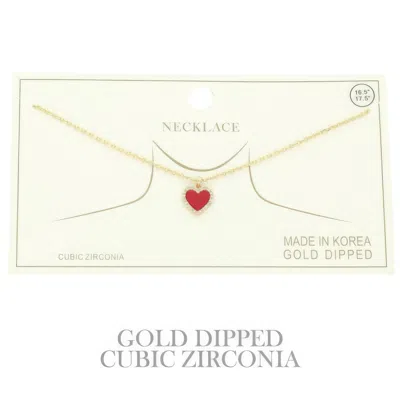 Truedames Gold Plated Cz Heart Pendant Necklace In Red