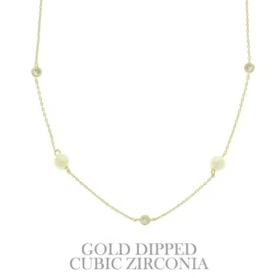 Truedames Gold Plated Pearl & Cz Station Necklace