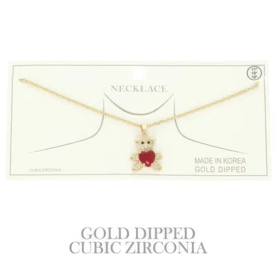 Truedames Gold Plated Teddy Bear Cz Pendant Necklace