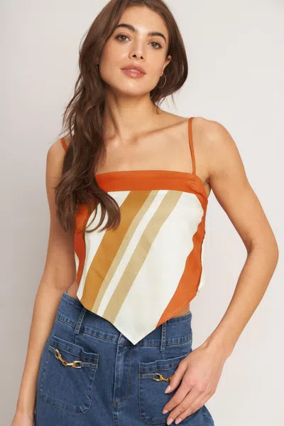 Truedames Golden Horizon Woven Scarf Top In Orange