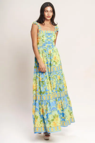 Truedames Golden Hour Bloom Woven Maxi Dress In Blue