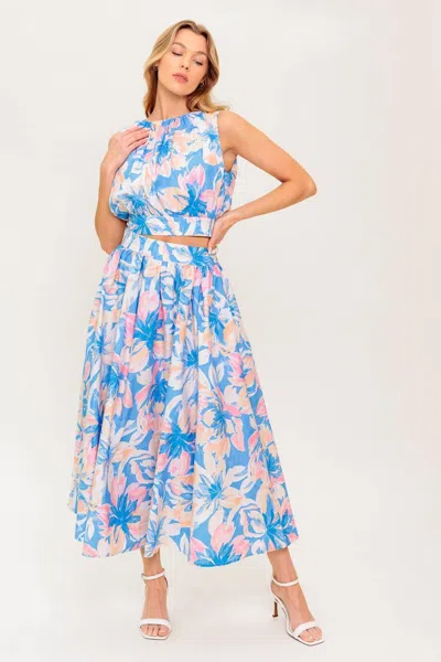 Truedames Golden Hour Harmony Woven Top And Skirt Set In Blue