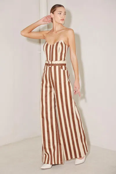 Truedames Golden Stripe Era Woven Jumpsuit In Brown
