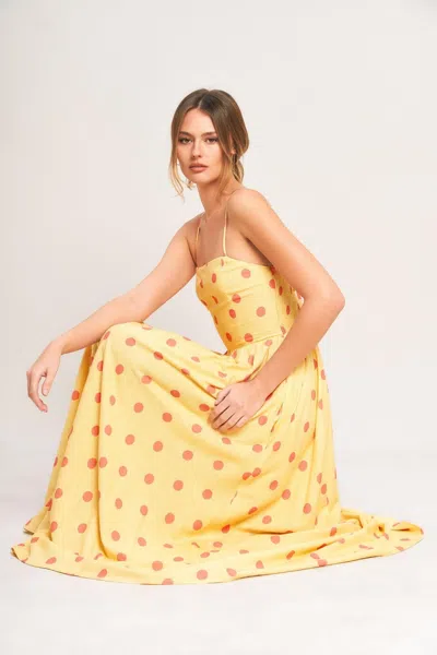Truedames Golden Summer Polka Woven Midi Dress In Yellow