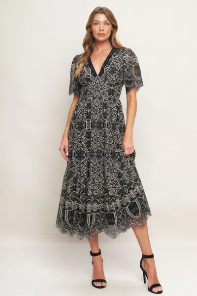Truedames Gothic Bloom Woven Lace Midi Dress In Gray