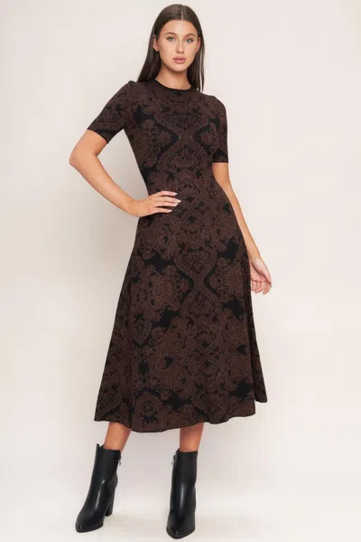 Truedames Gothic Muse Jacquard Sweater Midi Dress In Brown