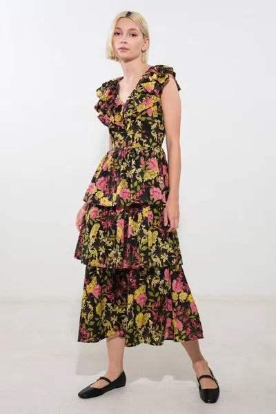 Truedames Graceful Gathering Woven Midi Dress In Multi