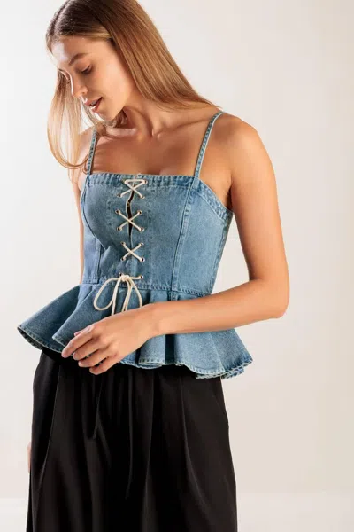 Truedames Grand Entrance Indigo Denim Top In Blue