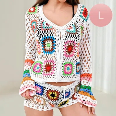 Truedames Granny Square Crochet Long Sleeves Shirt Cardigan In Multi