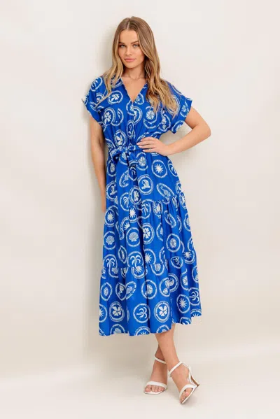 Truedames Greek Isle Medallion Woven Midi Dress In Blue