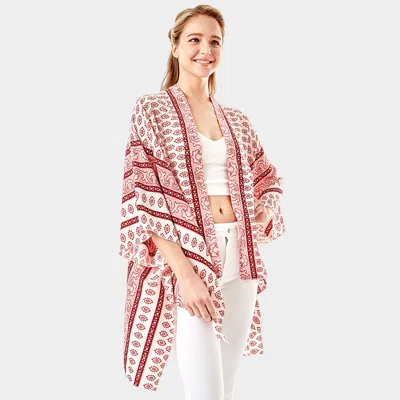 Truedames Greek Mati Mataki Printed Cover Up Kimono Poncho In Red