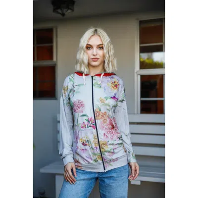 Truedames Grey Pink Flower Print Contrast Double Hood Sweater