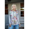 Truedames Grey Pink Flower Print Contrast Double Hood Sweater In Multi