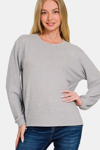 Truedames Hacci Round Neck Long Sleeve T-shirt In Gray