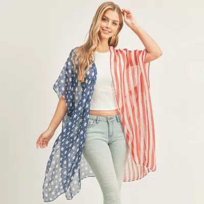Truedames Half And Half American Flag Kimono Poncho In Multi