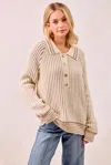 Truedames Half Button Ribbed Two Tone Sweater In Multi
