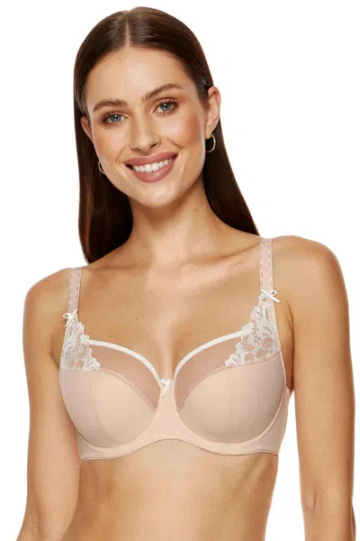 Truedames Half Padded Embroidered Bra In Beige