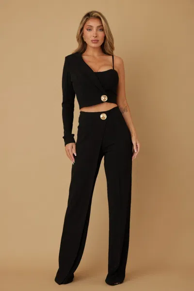 Truedames Half Sleeve Two Piece Sets In Black