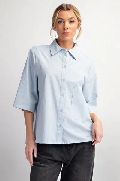 Truedames Half Slvs Stretch Poplin Button Down Shirt In Blue