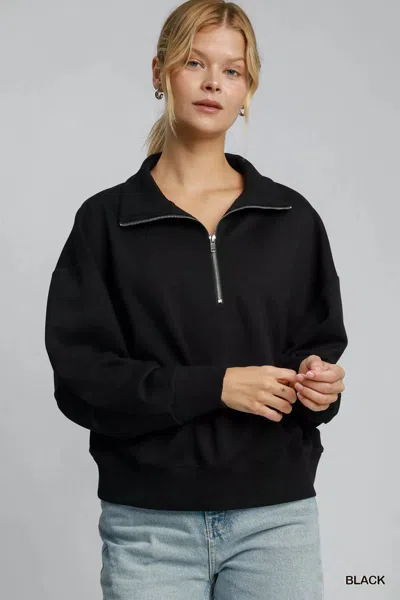 Truedames Half Zip Drop Shoulder Sweatshirt In Black