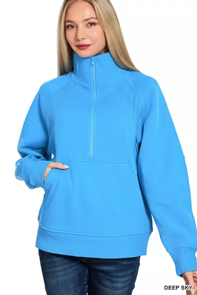 Truedames Half Zip Fleece Sweatshirt With Kangaroo Pocket In Blue