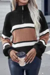 Truedames Half Zipper Strip Knit Loose Fit Sweater In Multi