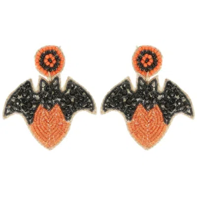 Truedames Halloween Bat On Heart Post Earrings In Orange