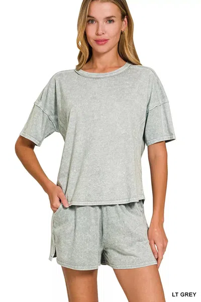 Truedames Halo Snow Washed Short Sleeve Tee And Shorts Set In Gray