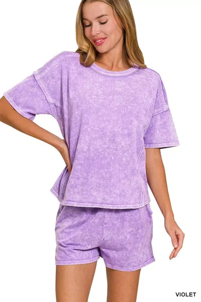 Truedames Halo Snow Washed Short Sleeve Tee And Shorts Set In Purple