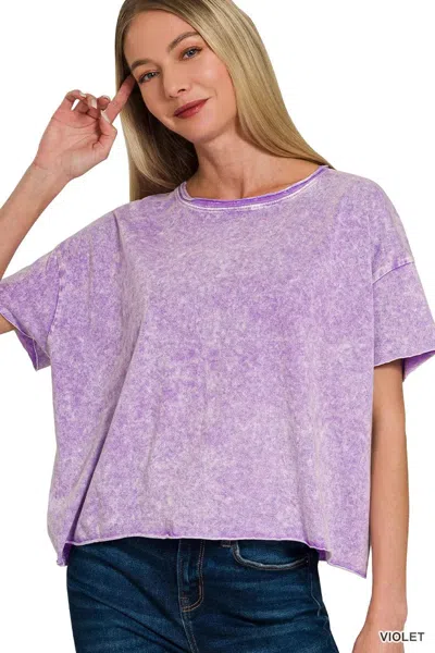 Truedames Halo Washed Cotton Short Sleeve Top In Blue
