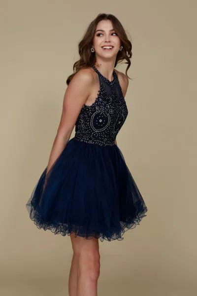 Truedames Halter Fit & Flare Short Bridesmaids Dress In Blue