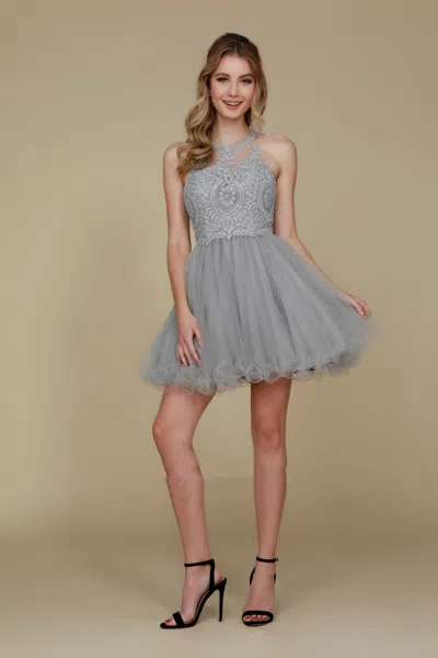 Truedames Halter Fit & Flare Short Bridesmaids Dress In Neutral