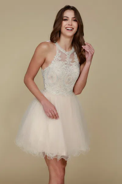 Truedames Halter Fit & Flare Short Bridesmaids Dress In White