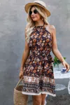 Truedames Halter Floral Print Tie Back Belted Short Dress In Multi