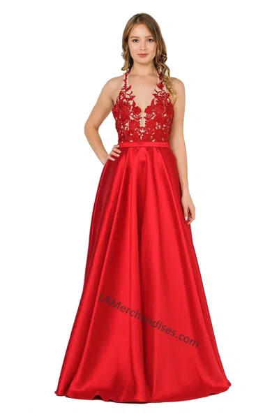 Truedames Halter Lace & Mikado A-line Dress With Pockets In Red