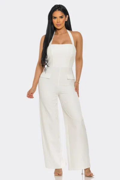 Truedames Halter Neck Jumpsuit Whit Back Zipper In White