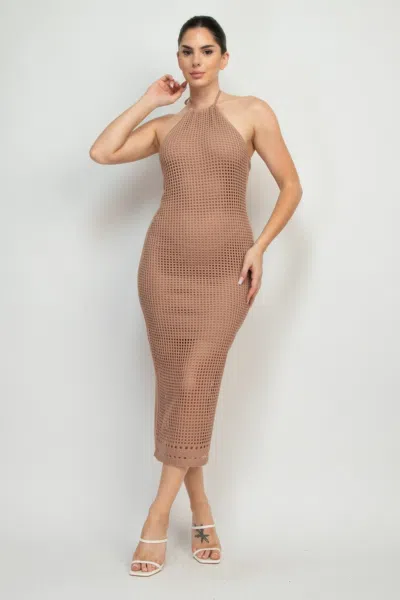 Truedames Halter Neck Open-back Midi Dress In Brown