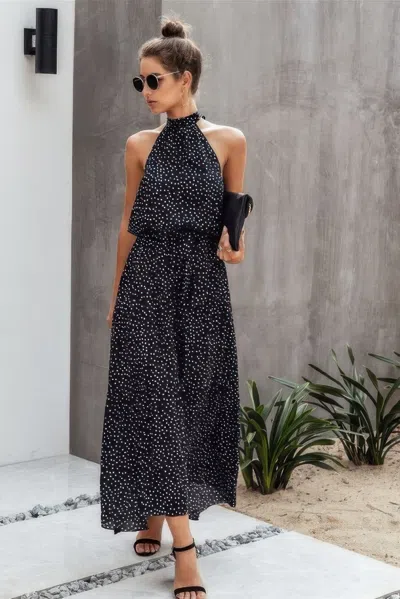 Truedames Halter Neck Polka Dot Swing Dress In Black