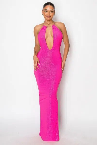 Truedames Halter Necklace Trim Long Dress In Pink