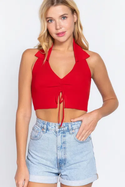 Truedames Halter Ruched Crop Sweater Knit Top In Multi