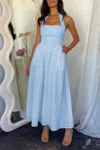 Truedames Halter Solid Pockets Sleeveless A Line Long Dress In Blue